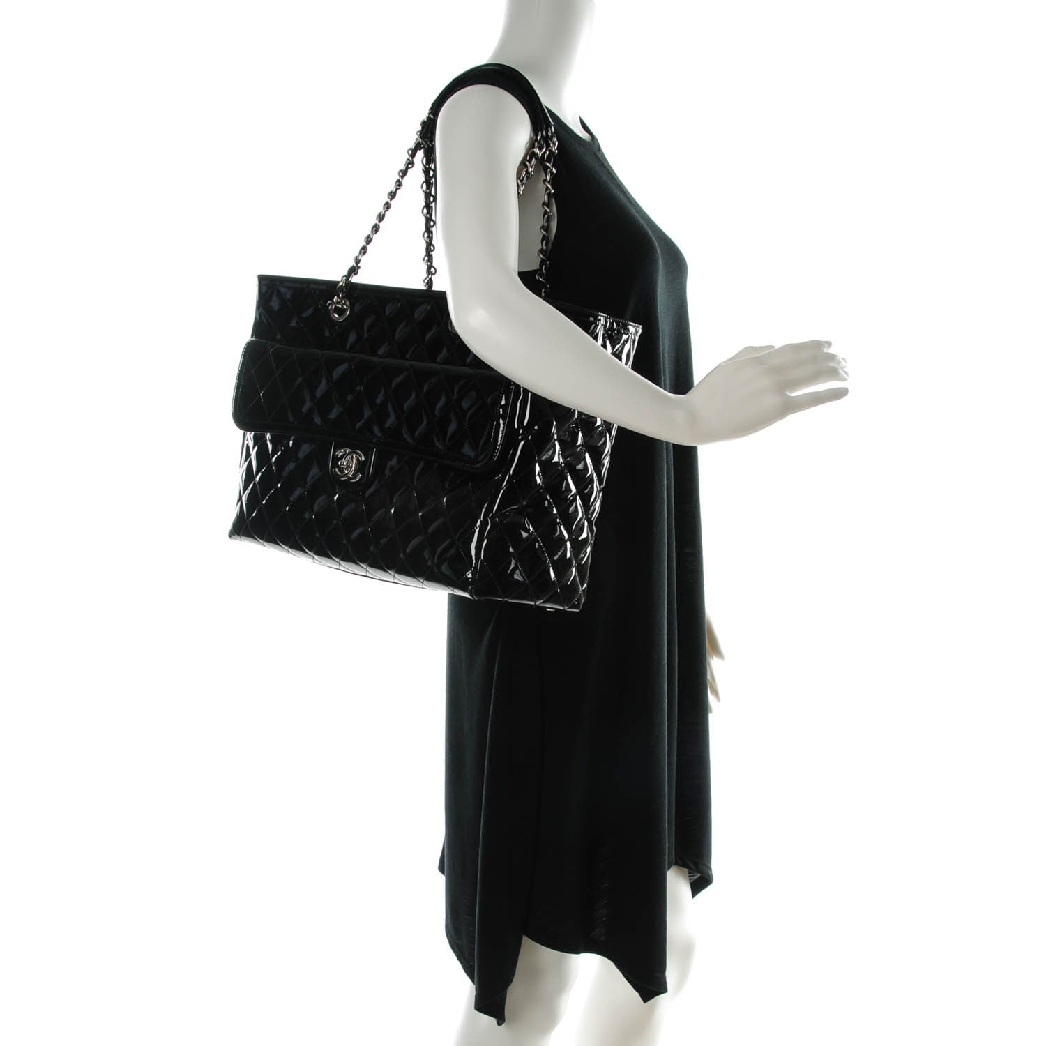 Chanel Patent Quilted Large Coco Shine Shopping Tote Black 2 of 8