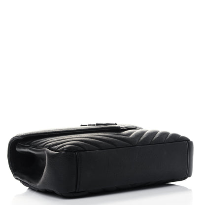 Saint Laurent Sheepskin Matelasse Chevron Monogram Monochrome Medium College Bag Black 3 of 4