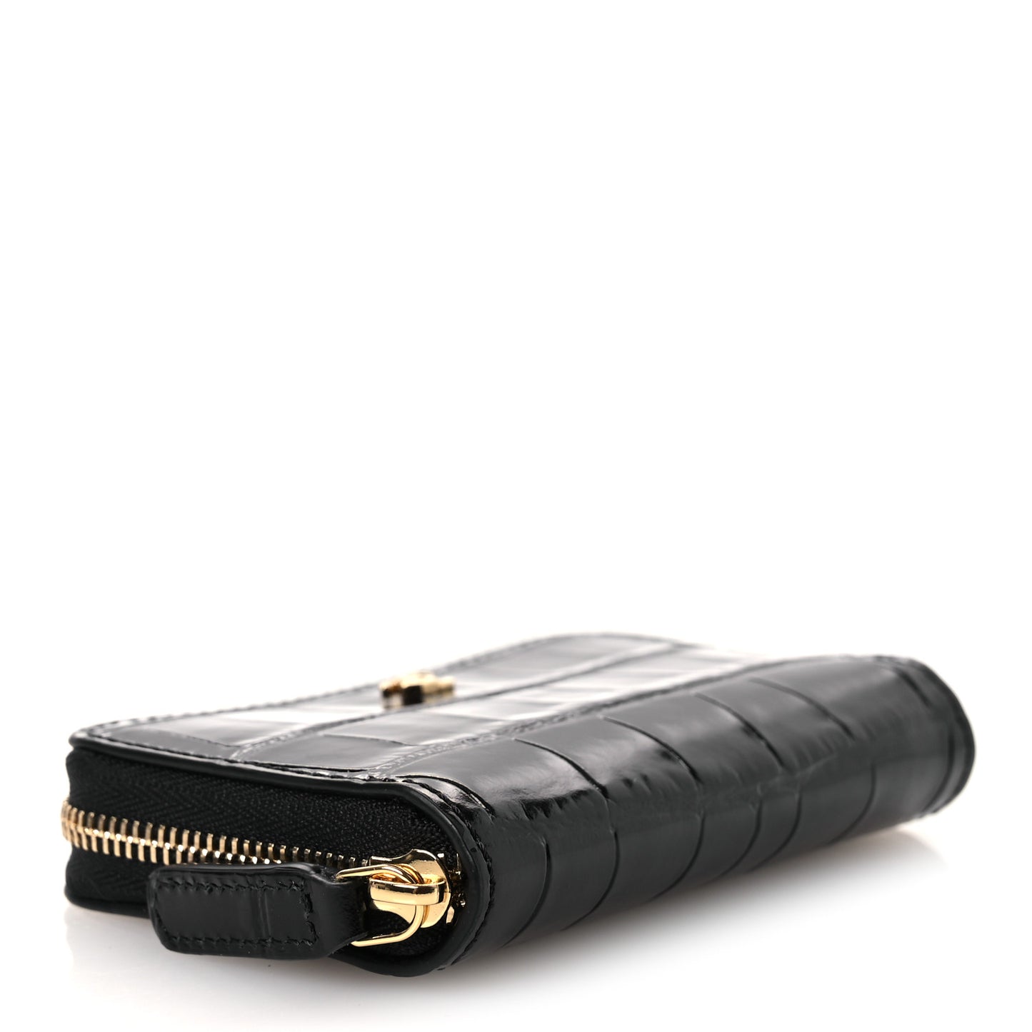 Calfskin Crocodile Embossed Crococo Zip Coin Purse Black