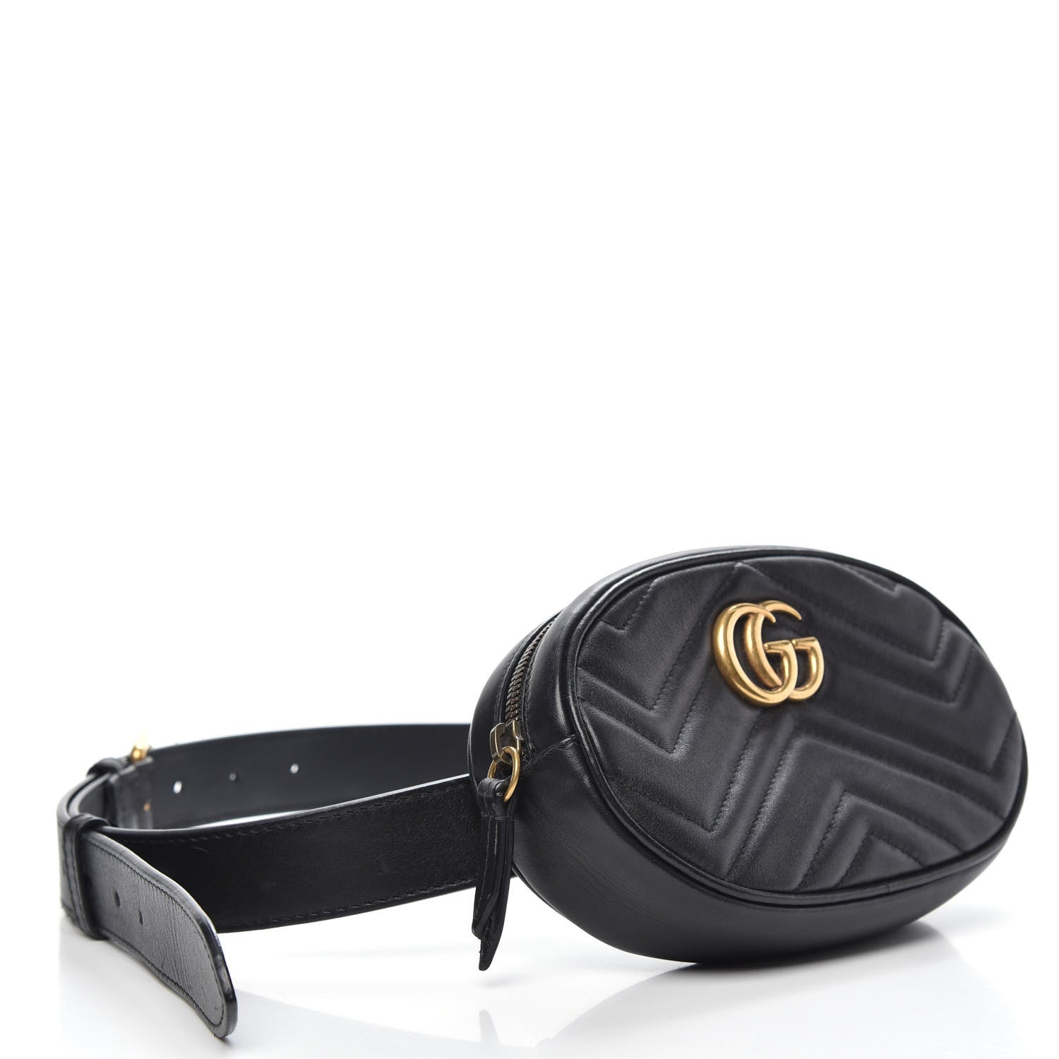 Gucci Calfskin Matelasse GG Marmont Belt Bag 85 34 Black 3 of 13