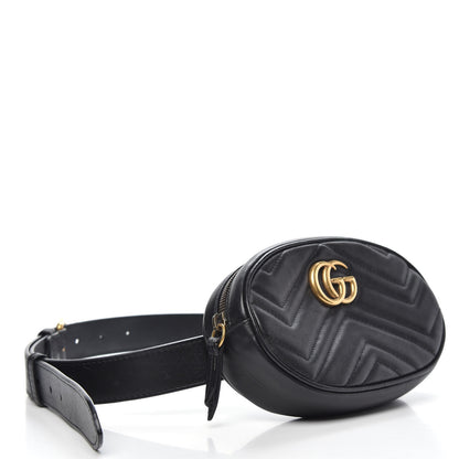 Gucci Calfskin Matelasse GG Marmont Belt Bag 85 34 Black 3 of 13