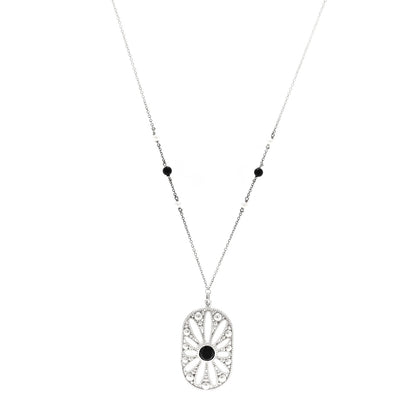 Tiffany Sterling Silver Black Onyx Cultured Pearl Ziegfeld Daisy Pendant Necklace 1 of 5