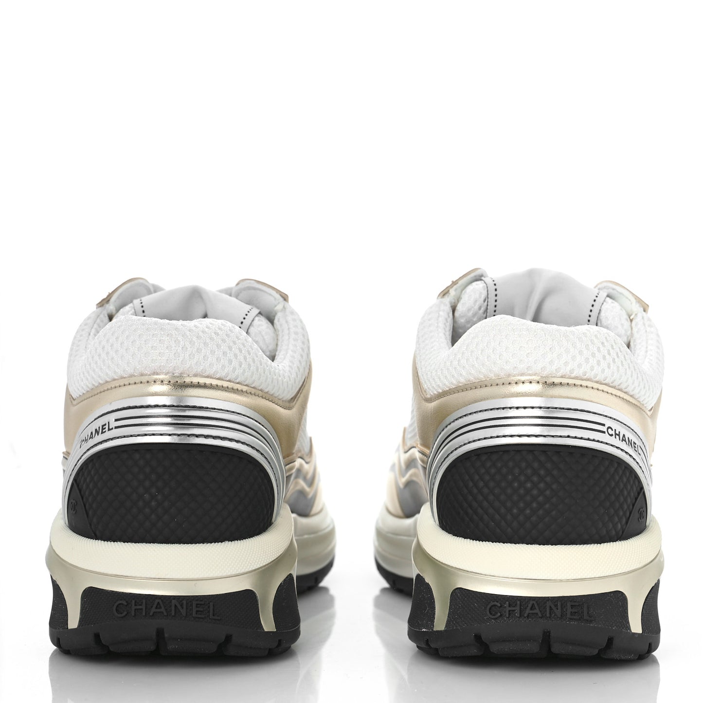 Fabric Laminated Calfskin CC Sneakers 37 White Gold Silver