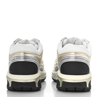 Chanel Fabric Laminated Calfskin CC Sneakers 37 White Gold Silver 5 of 10