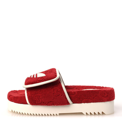 Gucci X ADIDAS Terry Cloth GG Monogram Womens Platform Sandals 38 Maple Red Off White 1 of 9