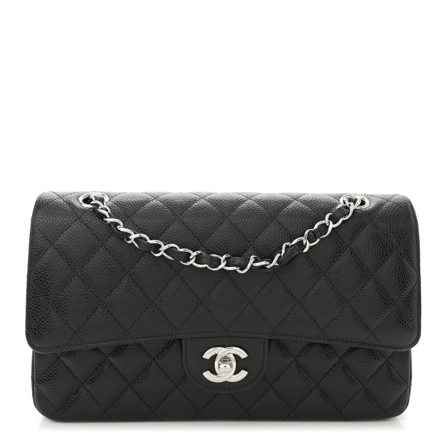 Caviar Quilted Medium Double Flap Black