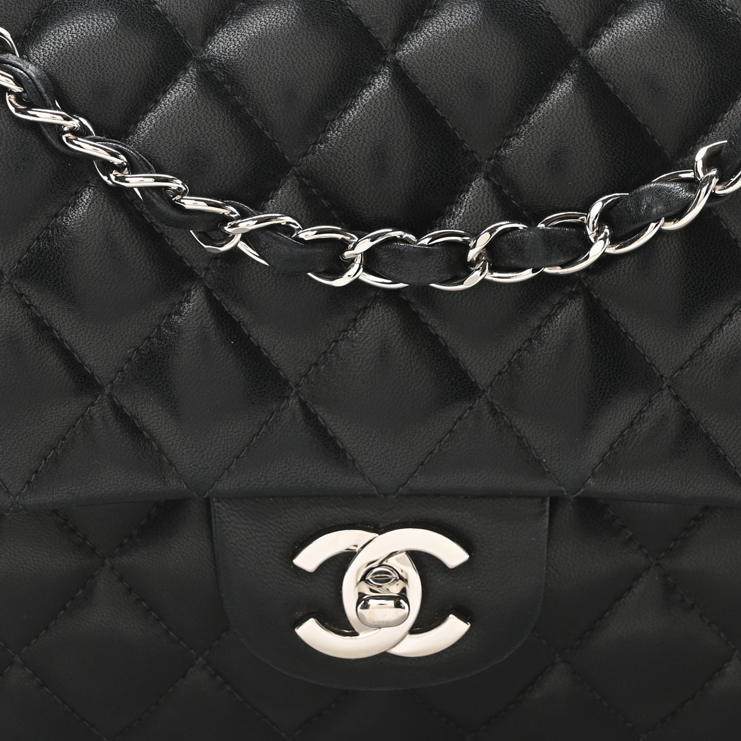 Lambskin Quilted Medium Double Flap Black