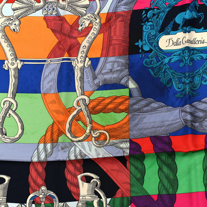 Hermes Silk Double Della Cavalleria Fine Scarf 90 Vert Jaune Vif Mauve Sylvestre 7 of 8