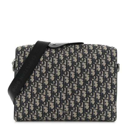 Christian Dior Oblique Jacquard Grained Calfskin Lingot Pouch Beige Black 1 of 9