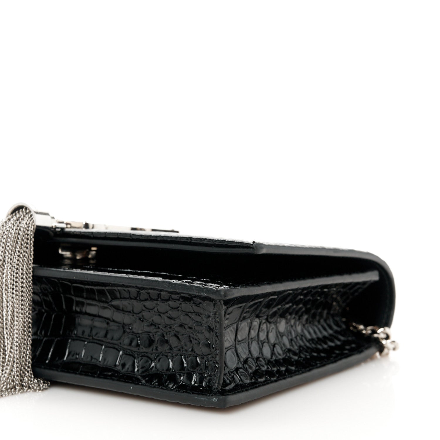 Saint Laurent Calfskin Crocodile Embossed Kate Monogram Tassel Chain Wallet Black 9 of 9