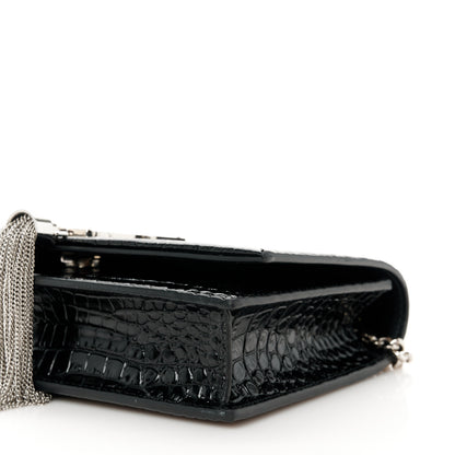 Saint Laurent Calfskin Crocodile Embossed Kate Monogram Tassel Chain Wallet Black 9 of 9