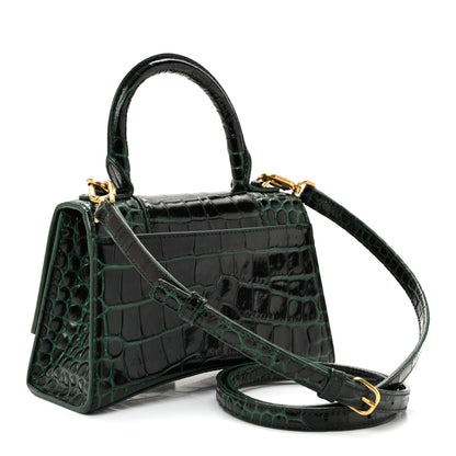Balenciaga Shiny Calfskin Crocodile Embossed Hourglass Top Handle Bag XS Forest Green 3 of 9