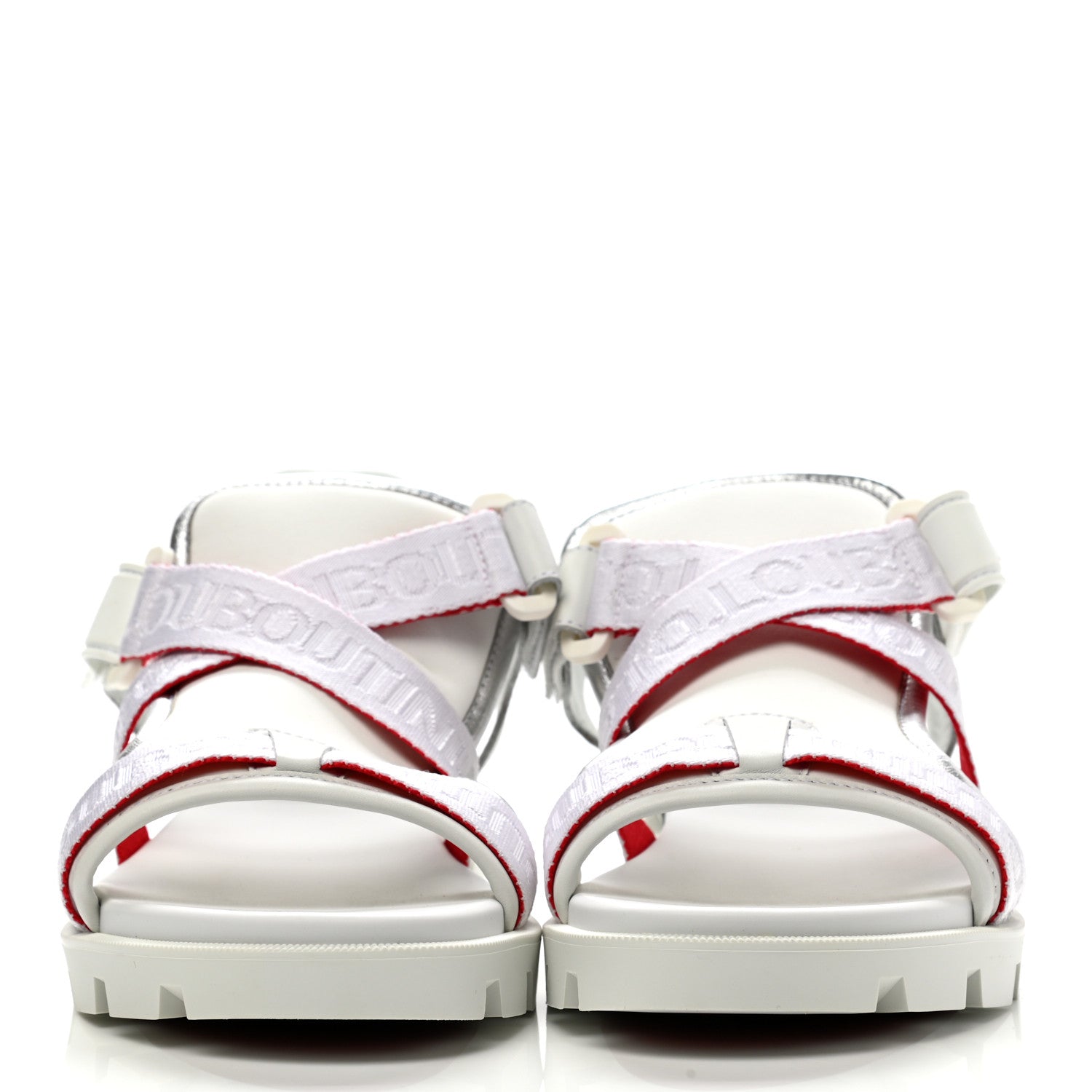 Christian Louboutin Calfskin Velcrissimo Flat Sandals 40.5 Blanco Silver 2 of 8