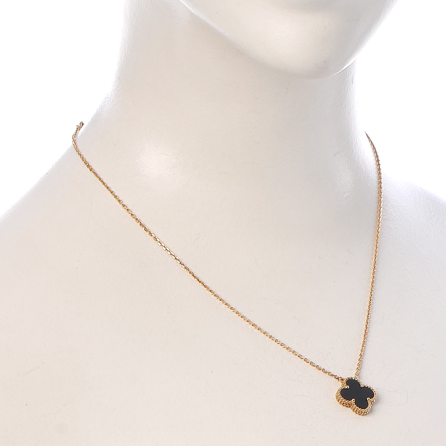 Van Cleef & Arpels 18K Yellow Gold Black Onyx Vintage Alhambra Pendant Necklace 2 of 7