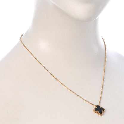Van Cleef & Arpels 18K Yellow Gold Black Onyx Vintage Alhambra Pendant Necklace 2 of 7
