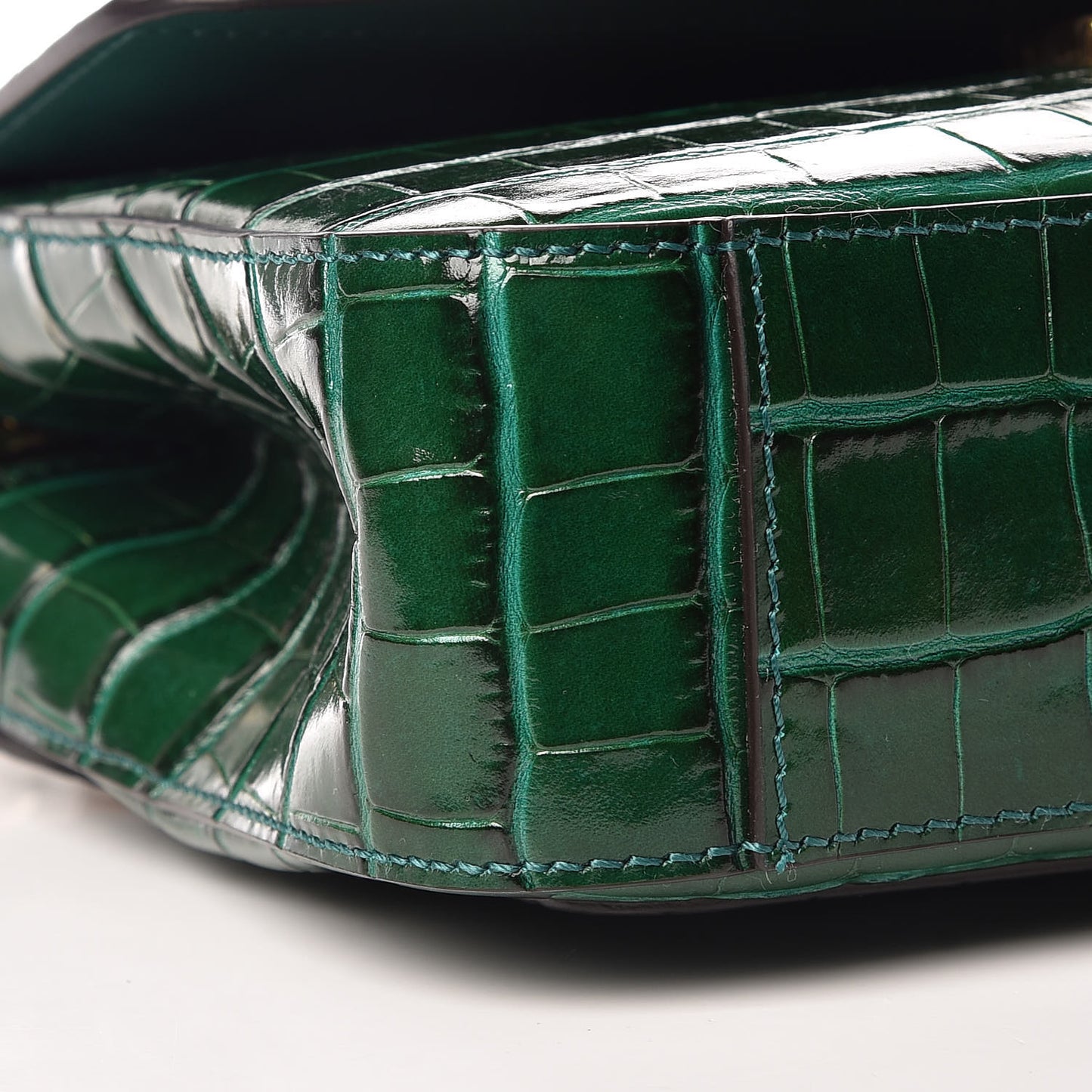 Calfskin Crocodile Embossed Small C Double Carry Woodsy Green