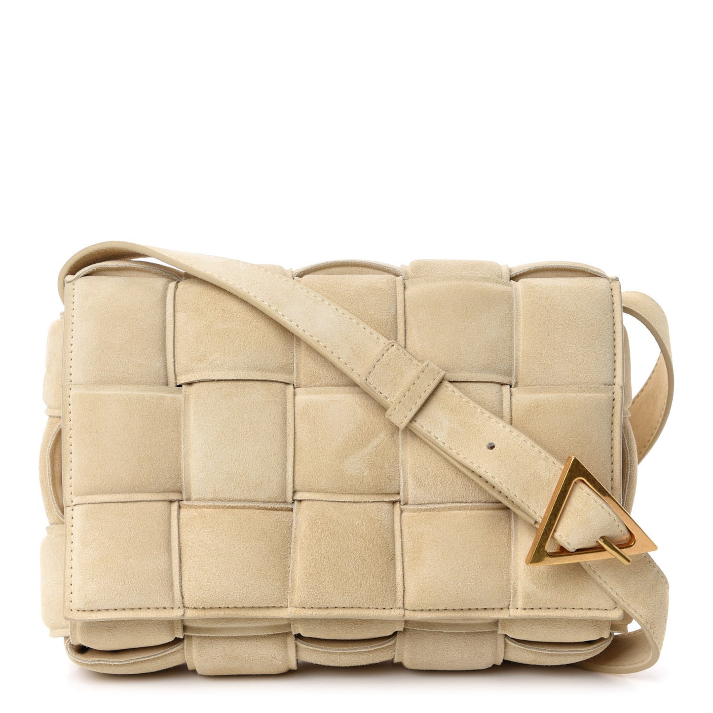 Suede Calfskin Maxi Intrecciato Padded Cassette Crossbody Bag Sand