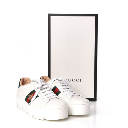 Gucci Calfskin Web Bee Embroidered Womens Ace Platform Sneakers 39 White 10 of 10