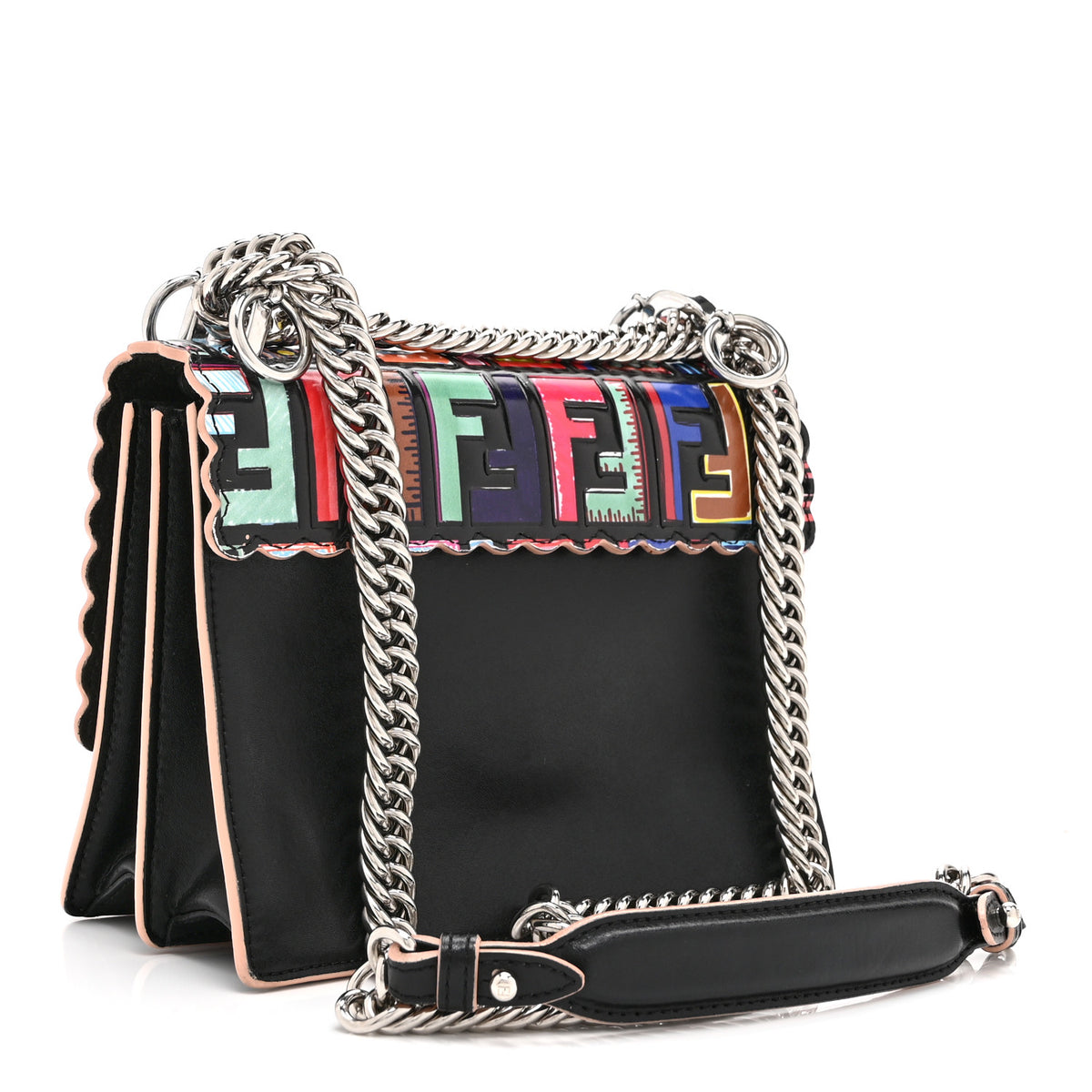 Vitello Liberty Fun Fair Embossed Scalloped Kan I Shoulder Bag Black Multicolor