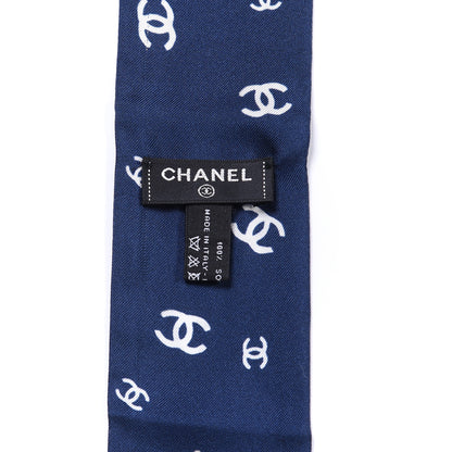 Chanel Silk CC Slim Bandeau Scarf Blue Ecru 3 of 3