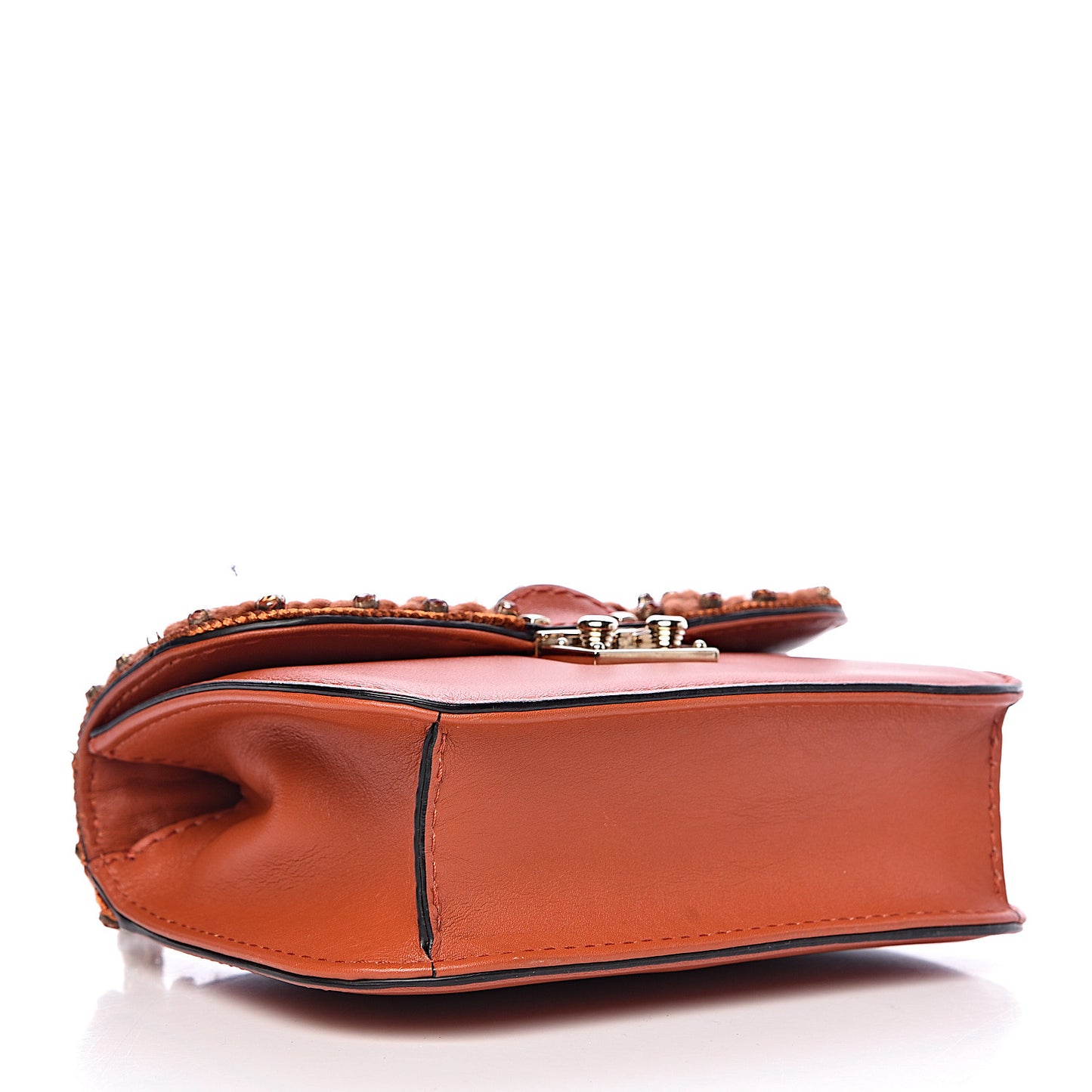 Vitello Crystal Embellished Small Glam Lock Rockstud Flap Orange