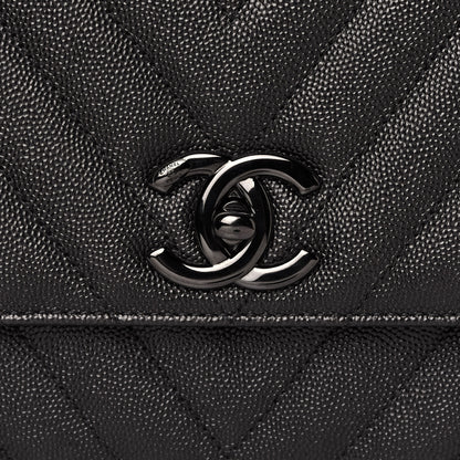 Chanel Caviar Chevron Quilted Small Coco Handle Flap So Black 8 of 13
