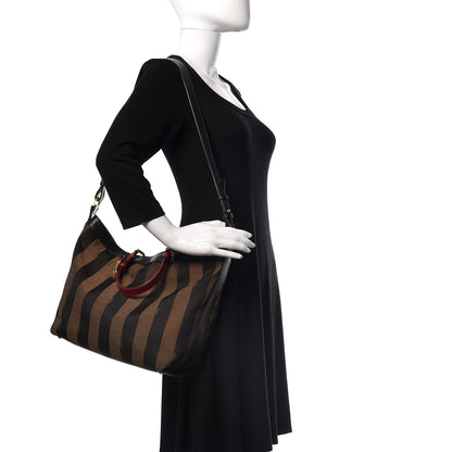 Fendi Pequin Cuoio Vegetale Shoulder Tote Tobacco Black Cuoio 2 of 10