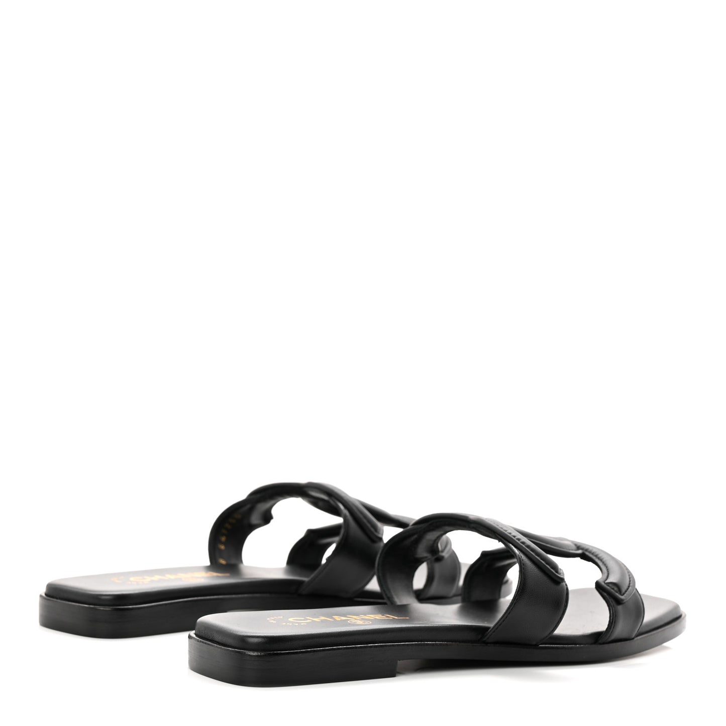 Lambskin CC Cut Out Mules Sandals 38 Black