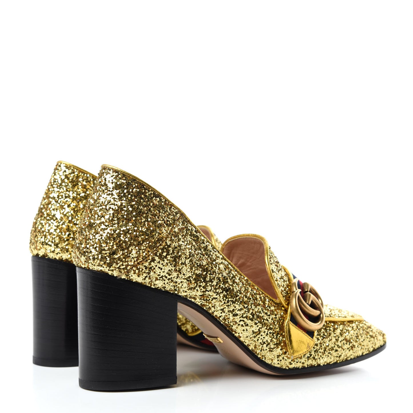 Glitter Nappa Web Peyton 75mm Loafer Pumps 38.5 Oro Vecchio