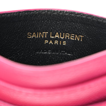 Saint Laurent Grain De Poudre Matelasse Chevron Monogram Credit Card Case Fresh Fuxia 6 of 7