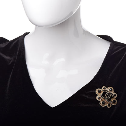Chanel CC Paris Rome Brooch Black Gold 2 of 4