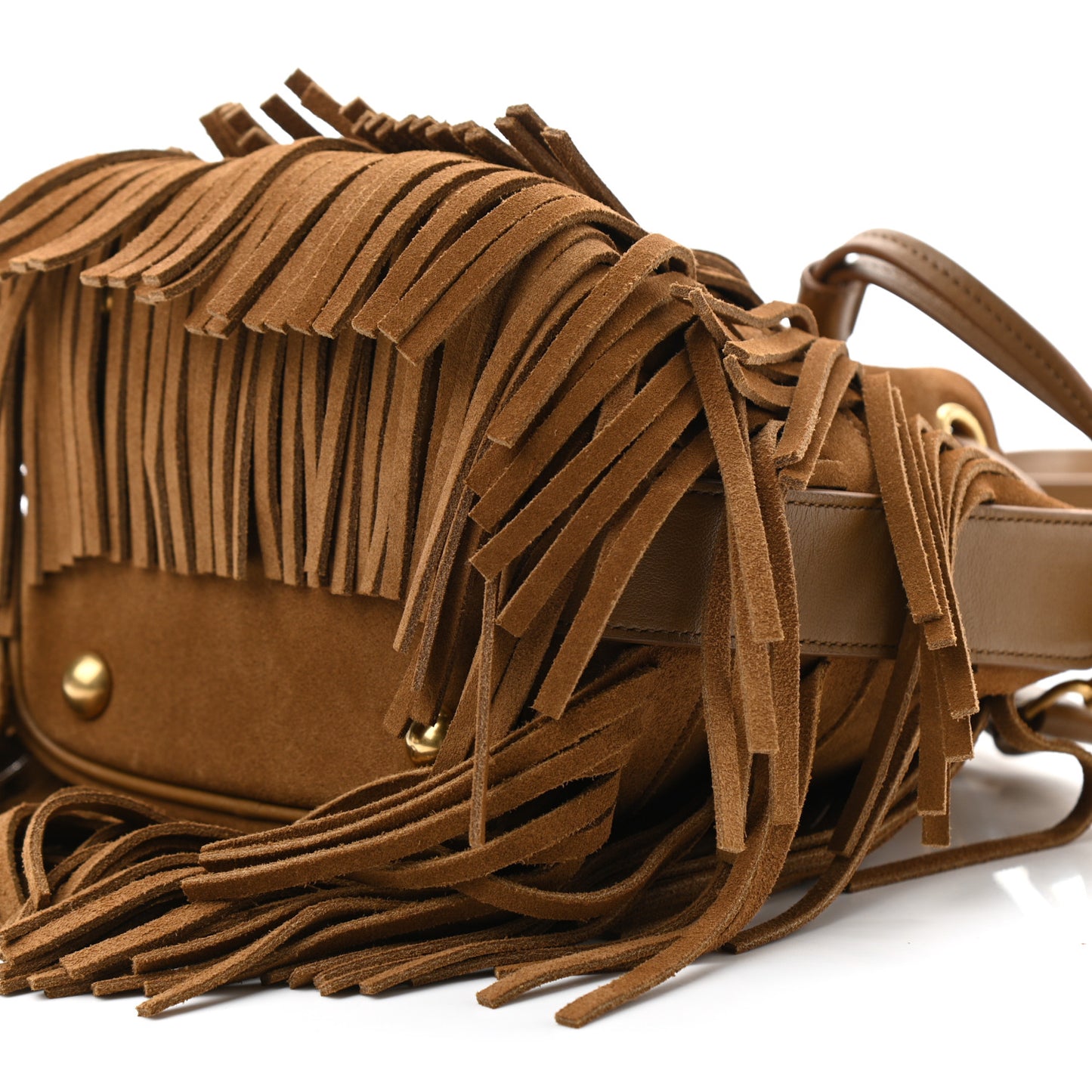 Suede Calfskin Small Emmanuelle Fringe Bucket Bag Light Ocre