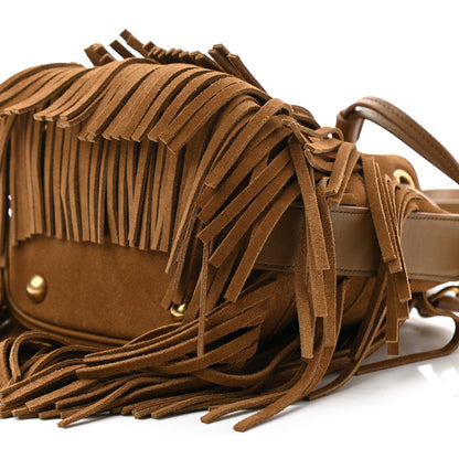 Saint Laurent Suede Calfskin Small Emmanuelle Fringe Bucket Bag Light Ocre 10 of 10