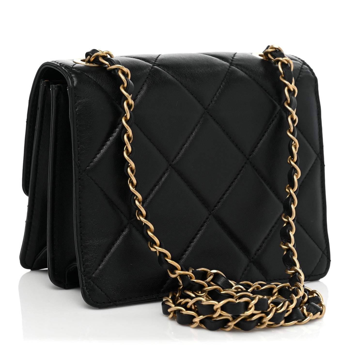 Calfskin Resin Quilted Mini Flap Black
