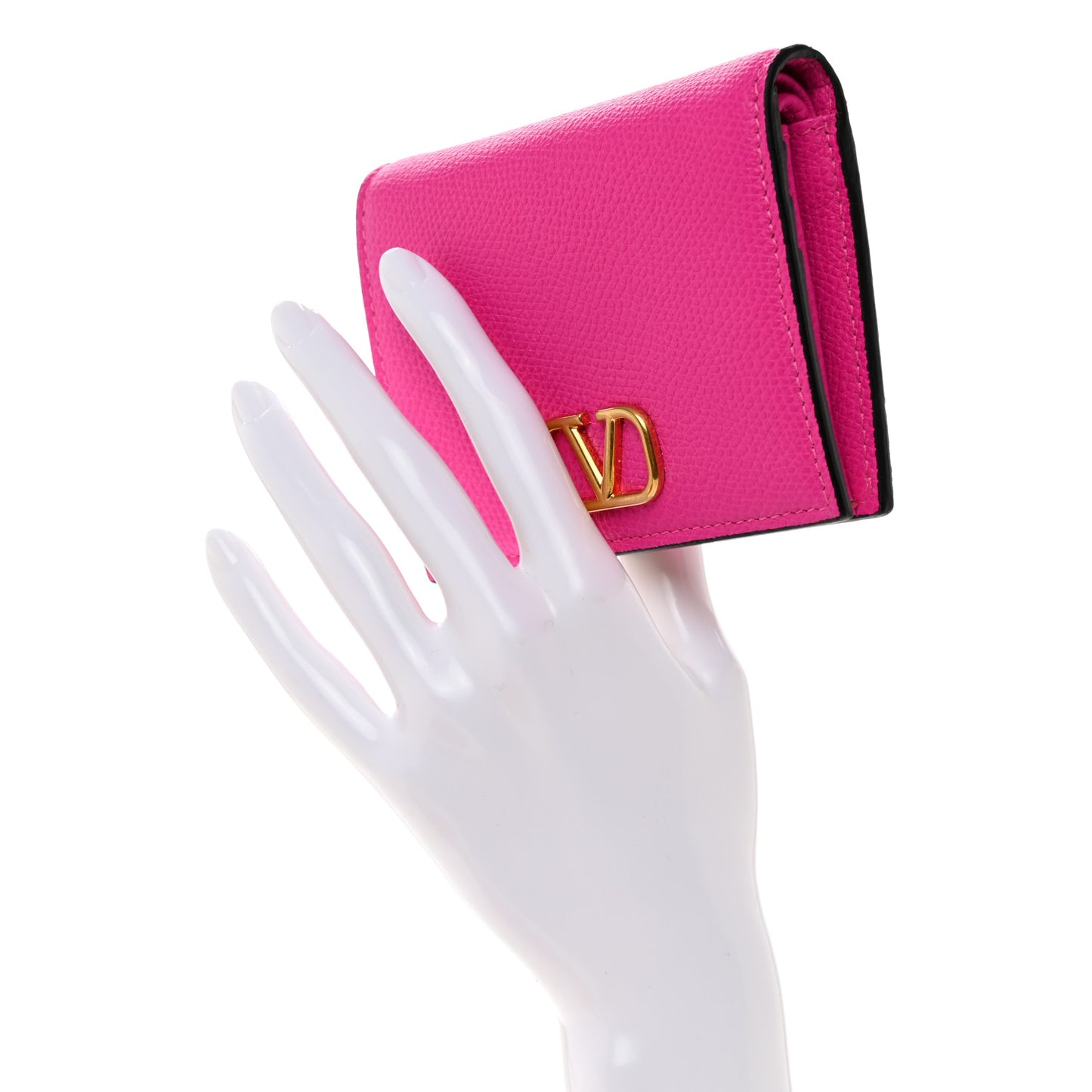 Grainy Calfskin Compact Vlogo Wallet Pink PP