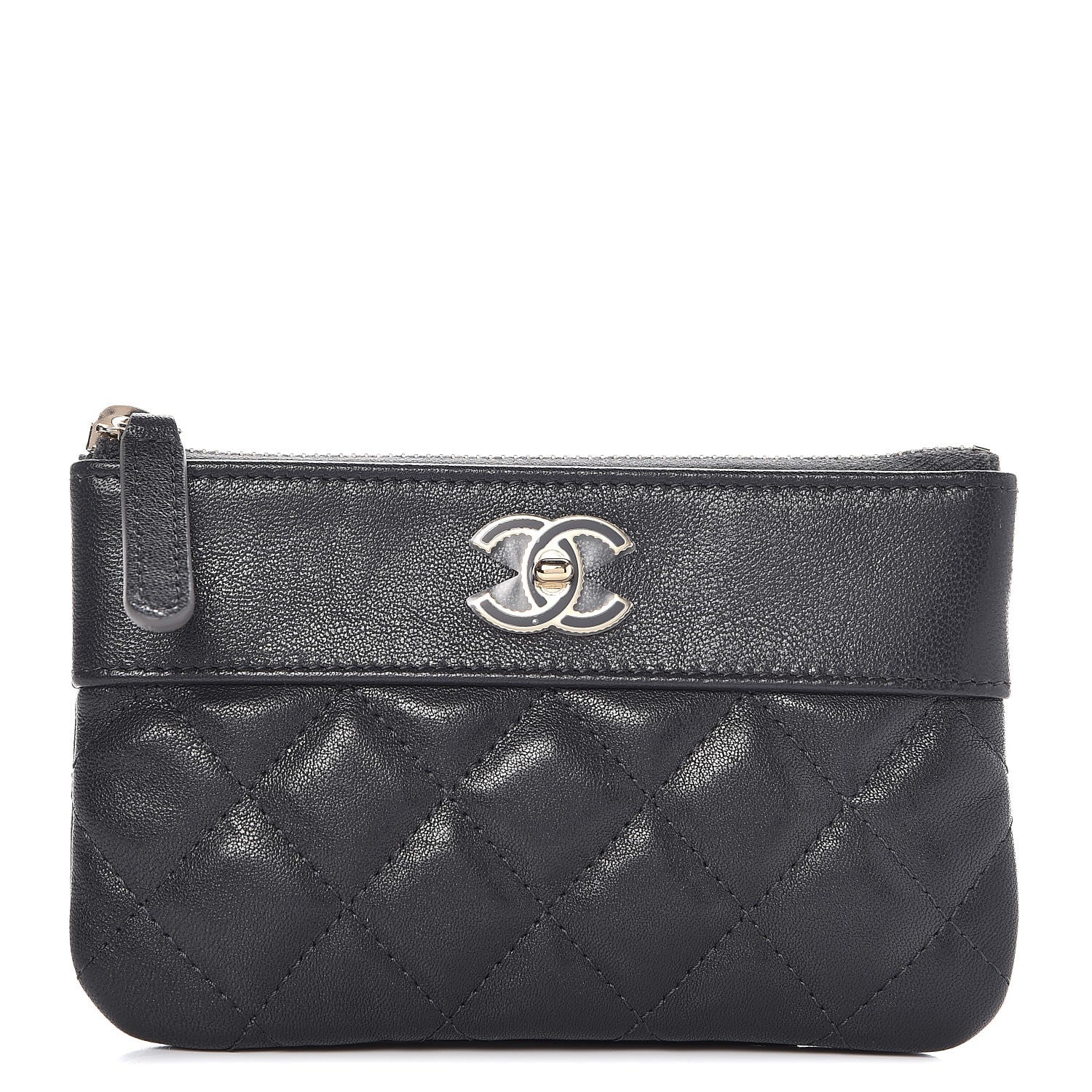 Chanel Sheepskin Quilted Small Vintage Mademoiselle Cosmetic Case Dark Grey 1 of 8