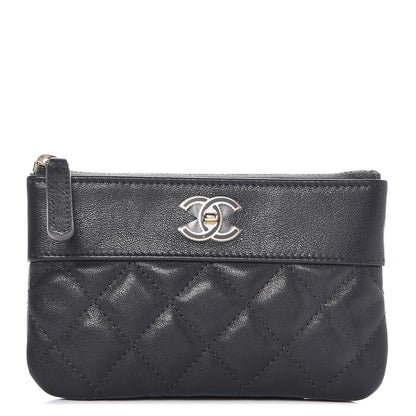 Chanel Sheepskin Quilted Small Vintage Mademoiselle Cosmetic Case Dark Grey 1 of 8