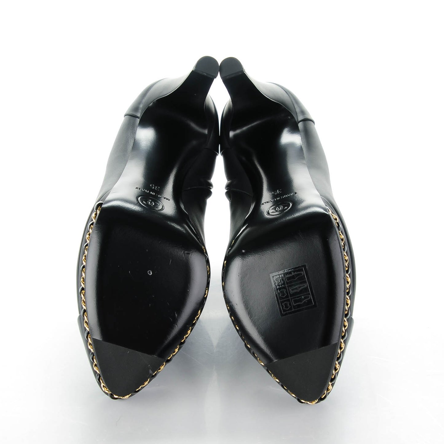 Lambskin Platform Chain Ankle Boots 35 Black