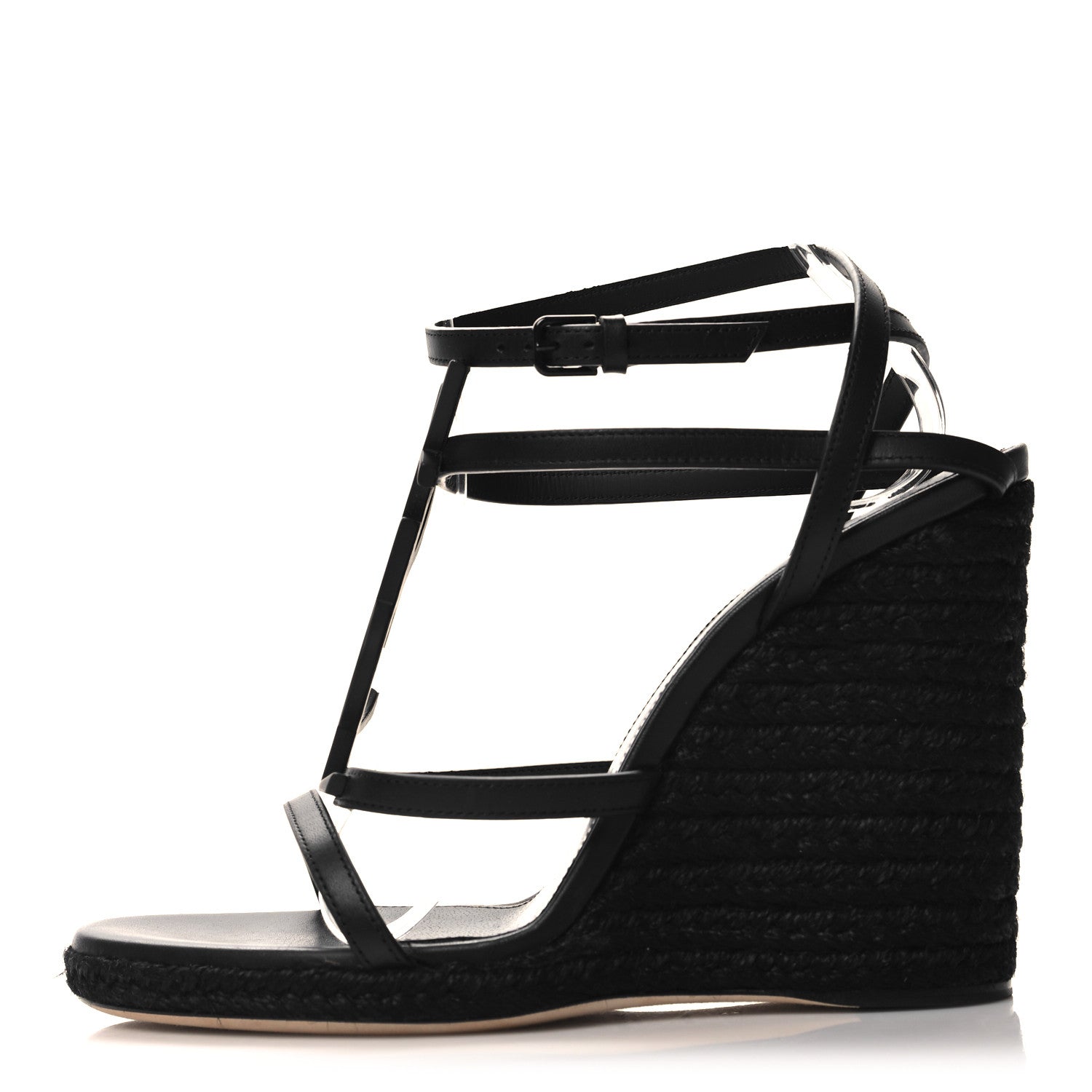 Saint Laurent Calfskin Cassandra Espadrille 105 Wedges 38.5 Black 1 of 9