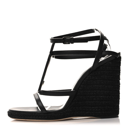 Saint Laurent Calfskin Cassandra Espadrille 105 Wedges 38.5 Black 1 of 9