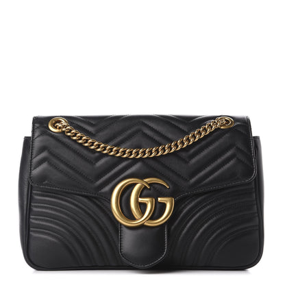 Gucci Calfskin Matelasse Medium GG Marmont Shoulder Bag Black 1 of 9