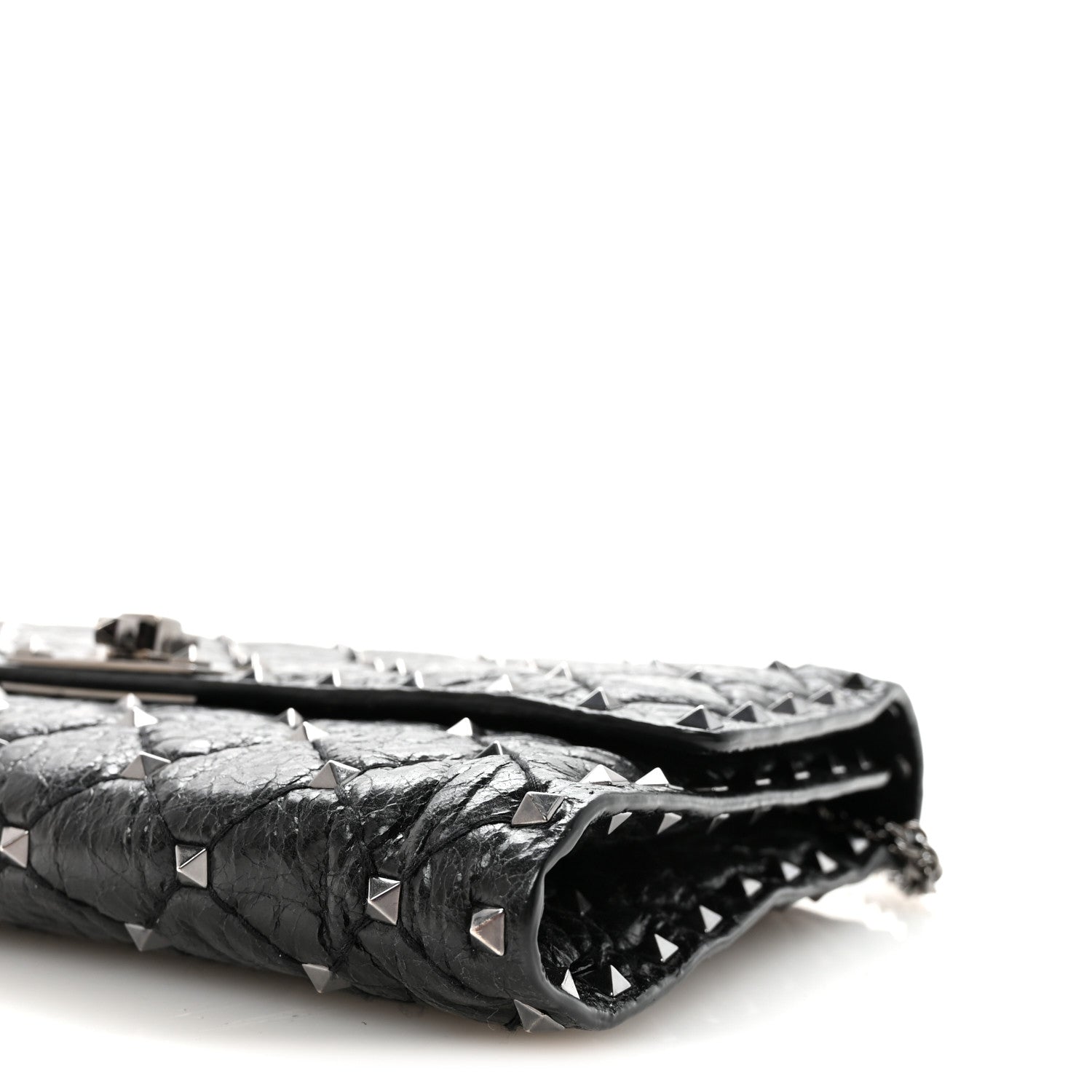 Valentino Garavani Craquele Nappa Rockstud Spike Wallet on Chain Black 9 of 9