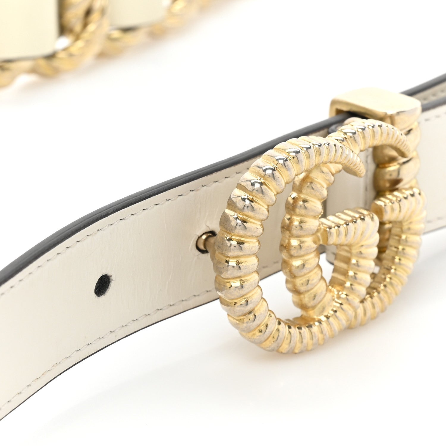 Gucci Calfskin Torchon Double G Chain 25mm Belt 85 34 Mystic White 3 of 4