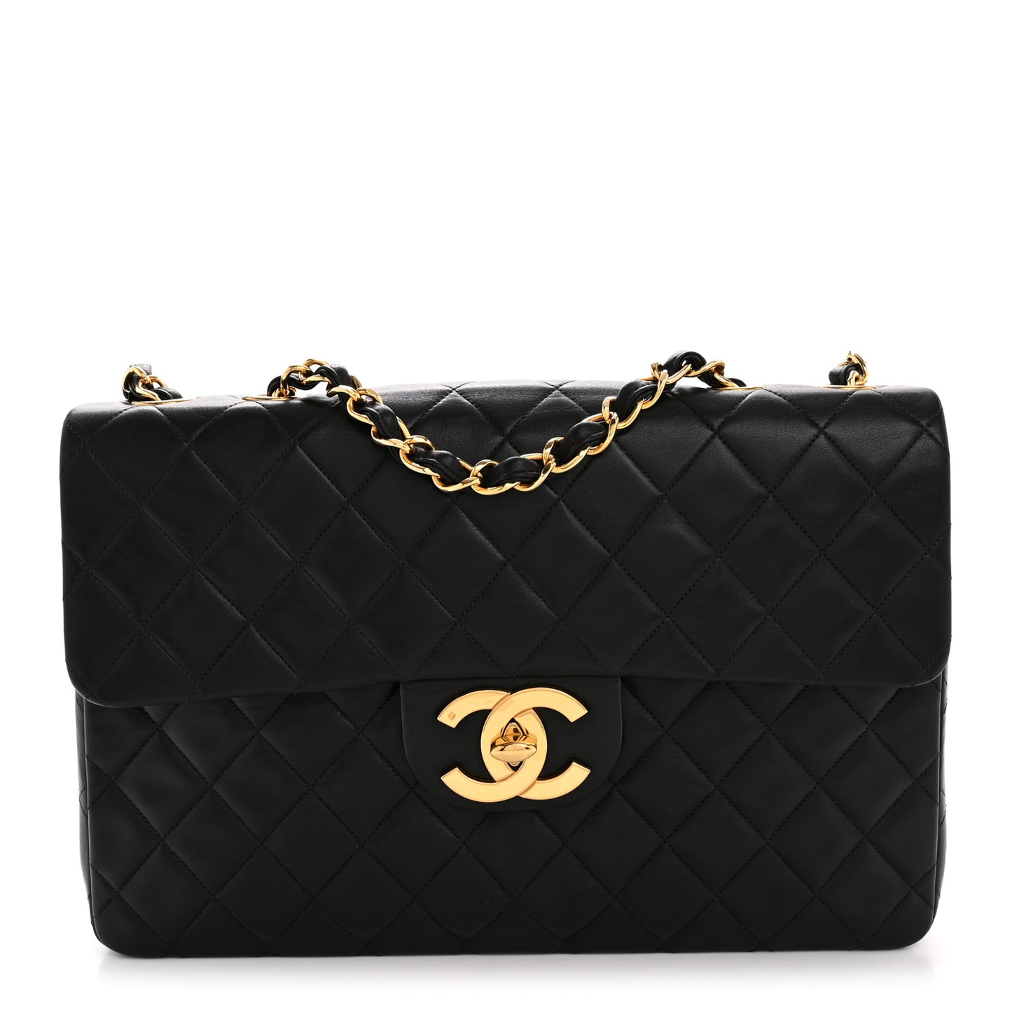 Lambskin Quilted XL Jumbo Single Flap Black