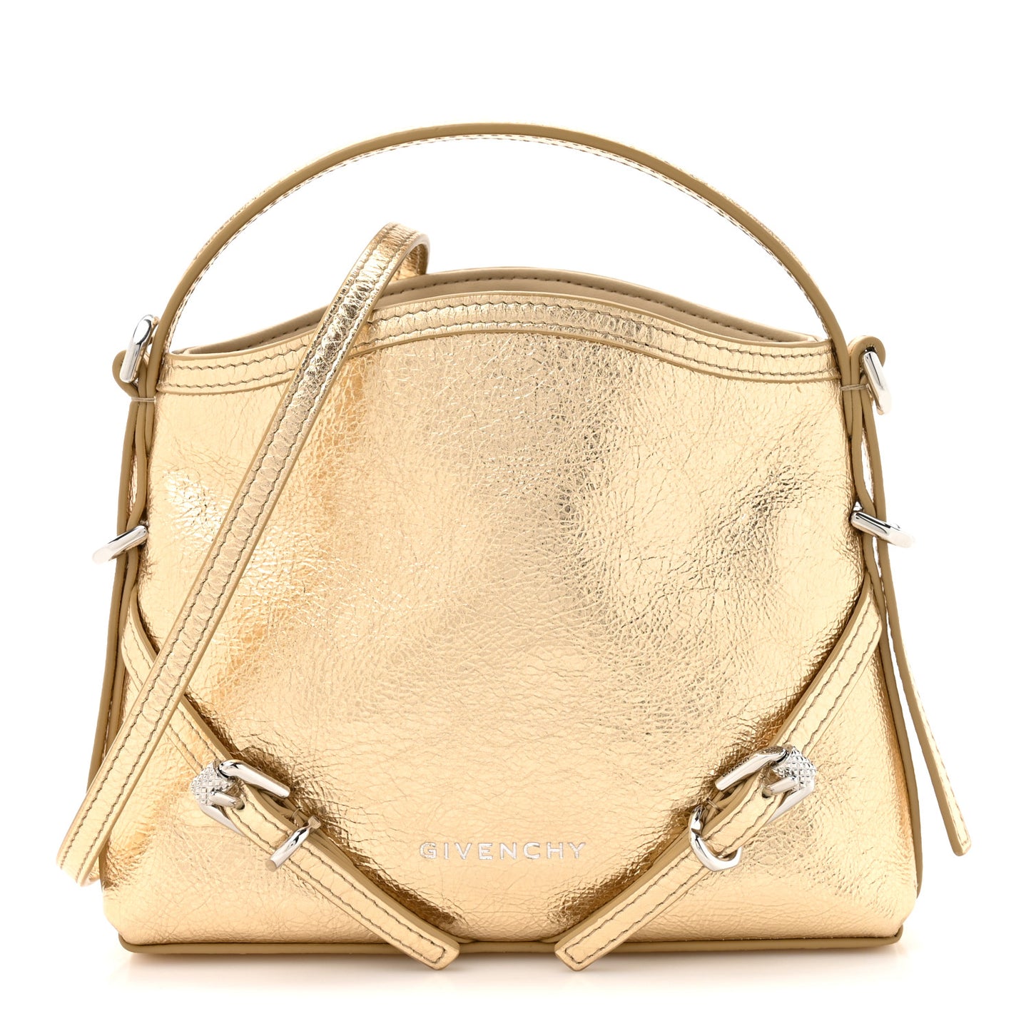 Metallic Tumbled Calfskin Nano Voyou Bag Golden Sand