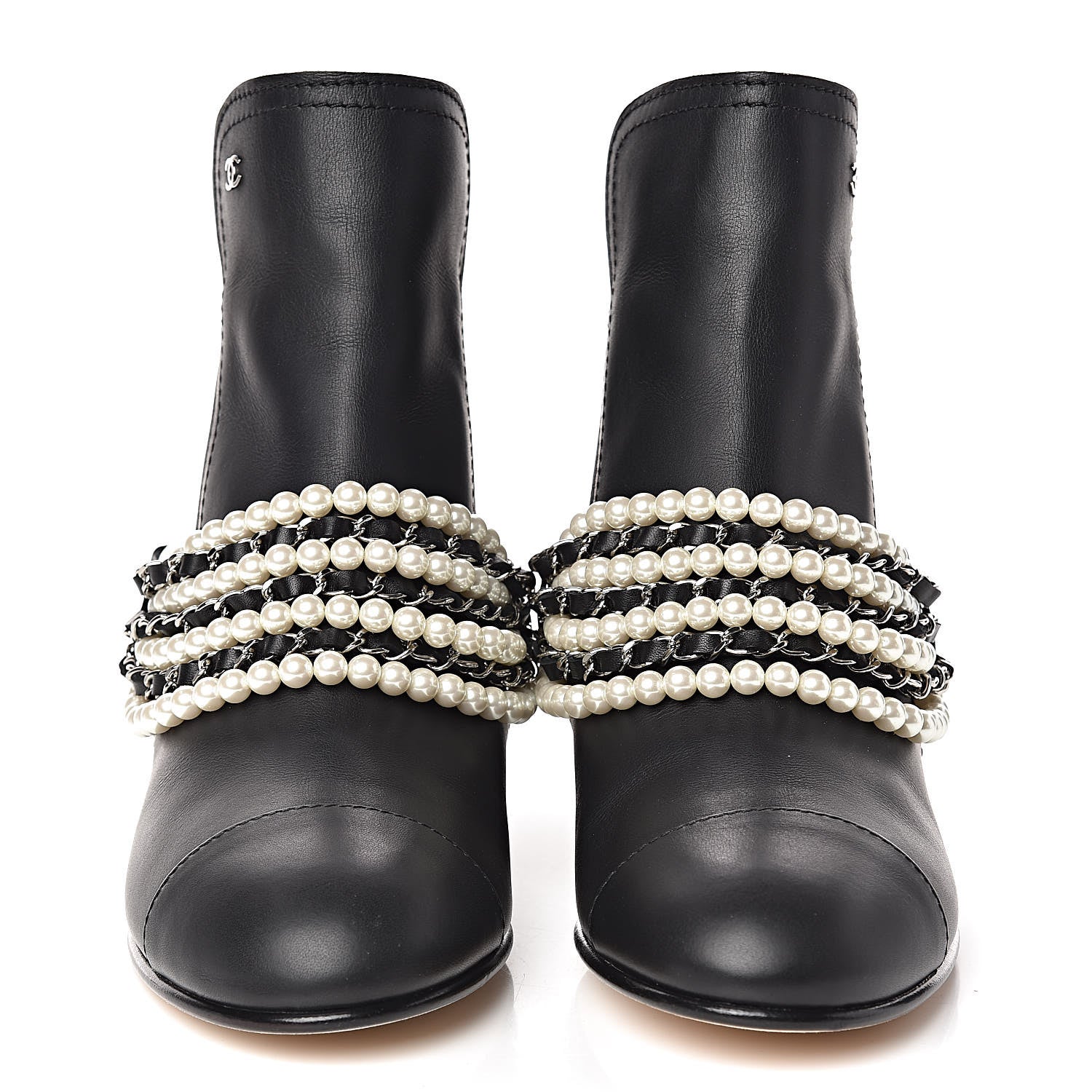Chanel Calfskin Pearl Cap Toe Short Boots 41 Black 2 of 9