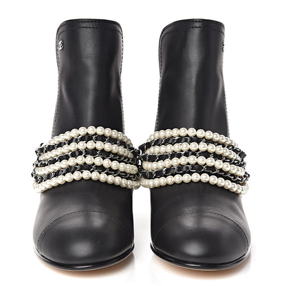 Chanel Calfskin Pearl Cap Toe Short Boots 41 Black 2 of 9