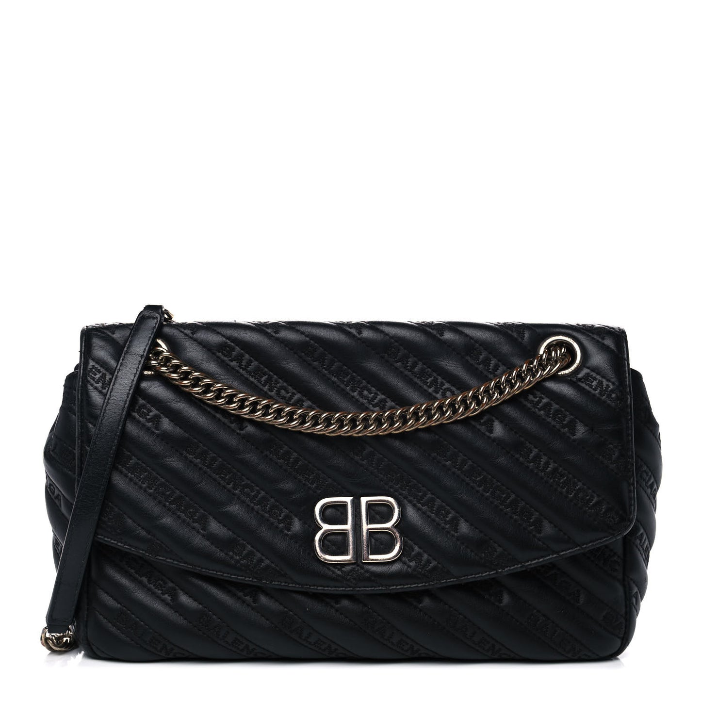 Calfskin Logo Matelasse M BB Chain Shoulder Bag Black