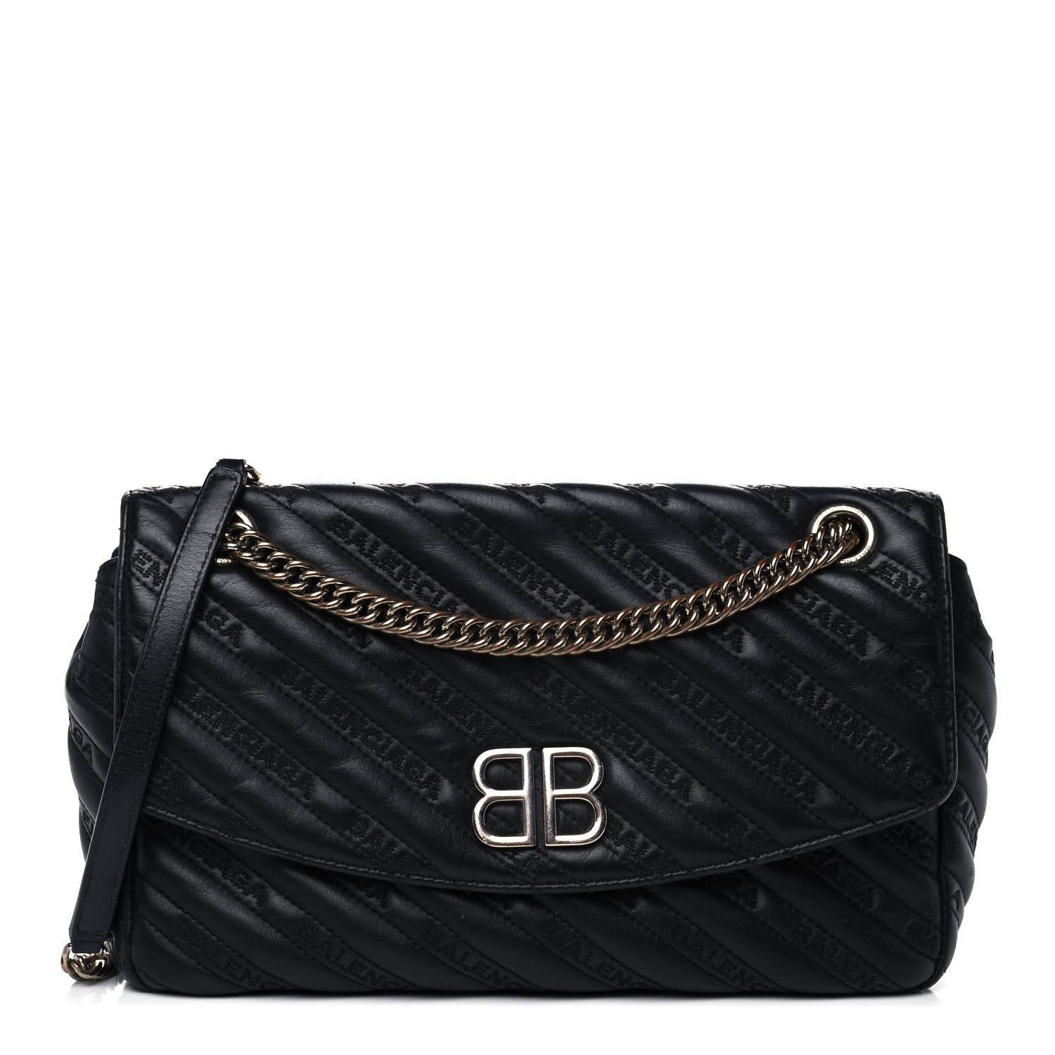 Balenciaga Calfskin Logo Matelasse M BB Chain Shoulder Bag Black 1 of 11