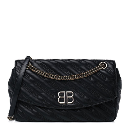 Balenciaga Calfskin Logo Matelasse M BB Chain Shoulder Bag Black 1 of 11